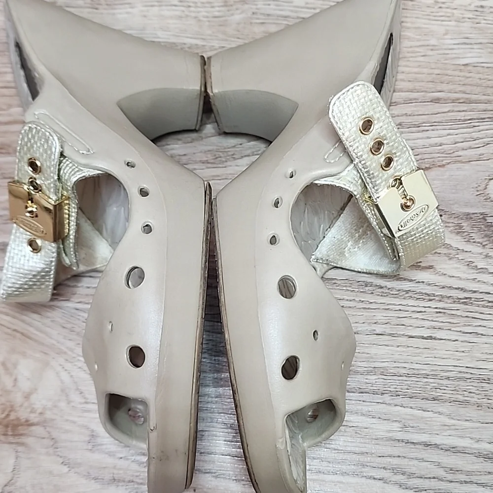 Dr Scholls Original Asana Buckle Open Toe Slide On Grey Heels Feel Good Shoes - Picture 7 of 13